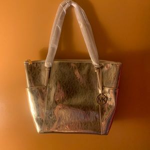 GOLD michael Kors jet set tote and wallet